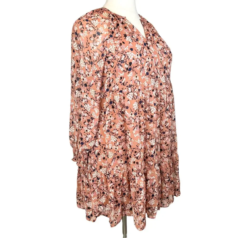 NWT Adyson Parker Floral Tiered Puff Long Sleeve Dress Sz 1X Cedarwood Combo